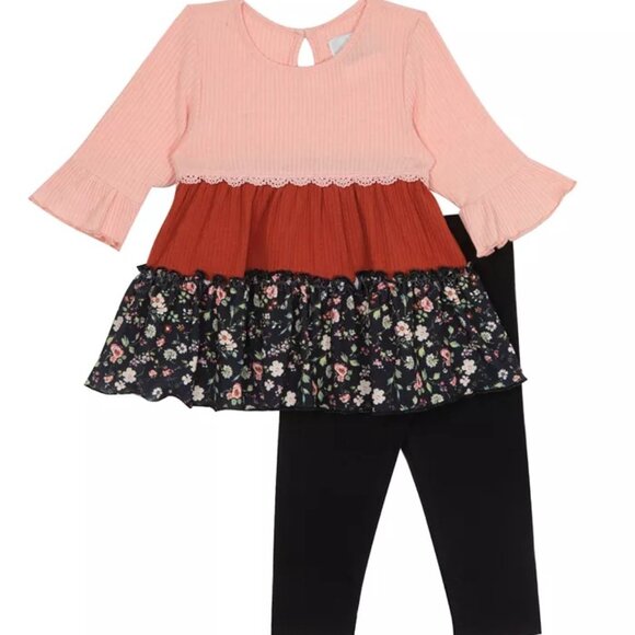 Rare Editions Baby Girls Tiered Top and Knit Leggings 2 Piece Set Size 12M - Picture 1 of 5